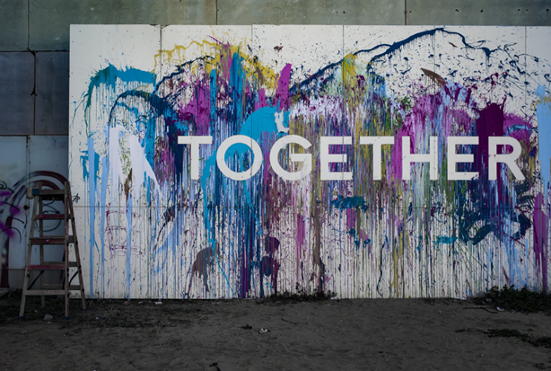 A painting featuring the word 'together' 